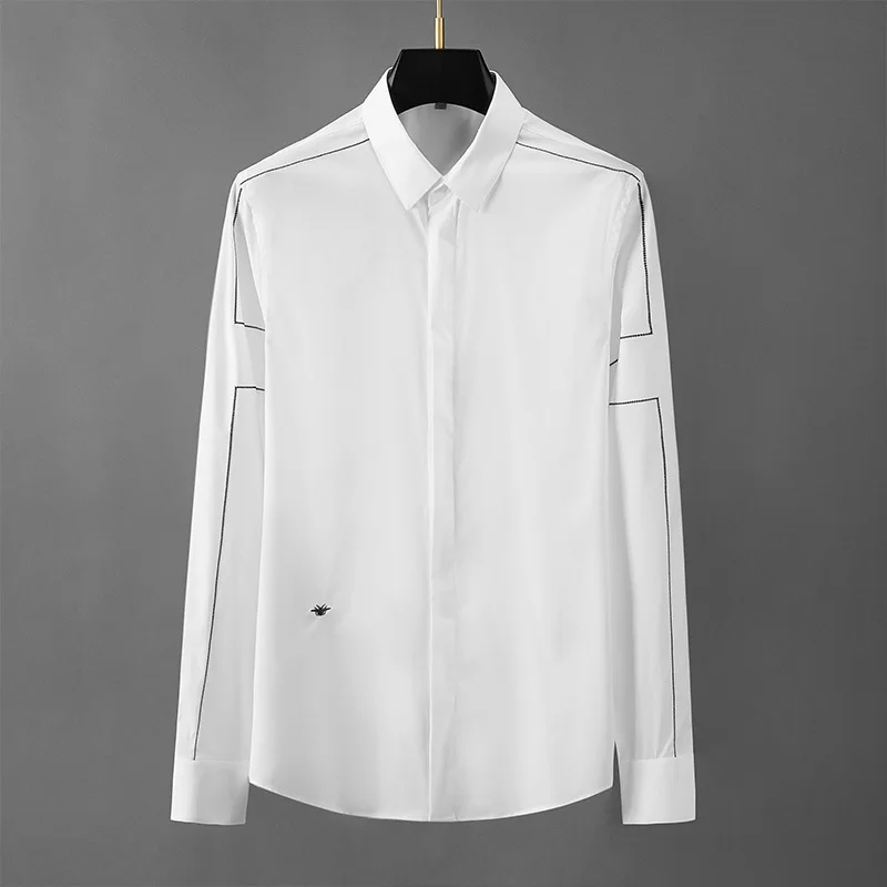 

HH269Fashion men's long-sleeved creative shirt high-end casual non-iron embroidery groom suit