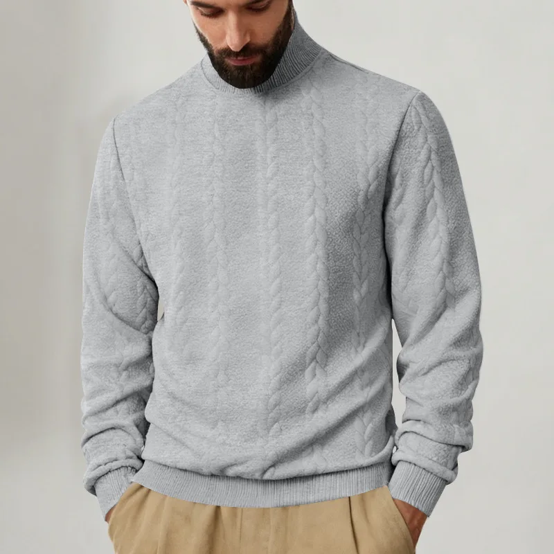 Men Cable Knit Mock Neck Sweater, Long Sleeve Textured Pullover, Warm Casual Fall Winter Jumper view 4