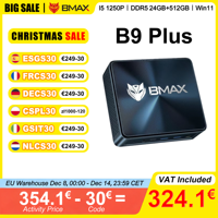 BMAX Mini PC B9 Plus 24 GB LPDDR5 RAM 512 GB SSD Intel Core i5-1250P 12 Cores Max 4.4 GHz WiFi 6 Bluetooth 5.2 HDMI 2.1 DP
