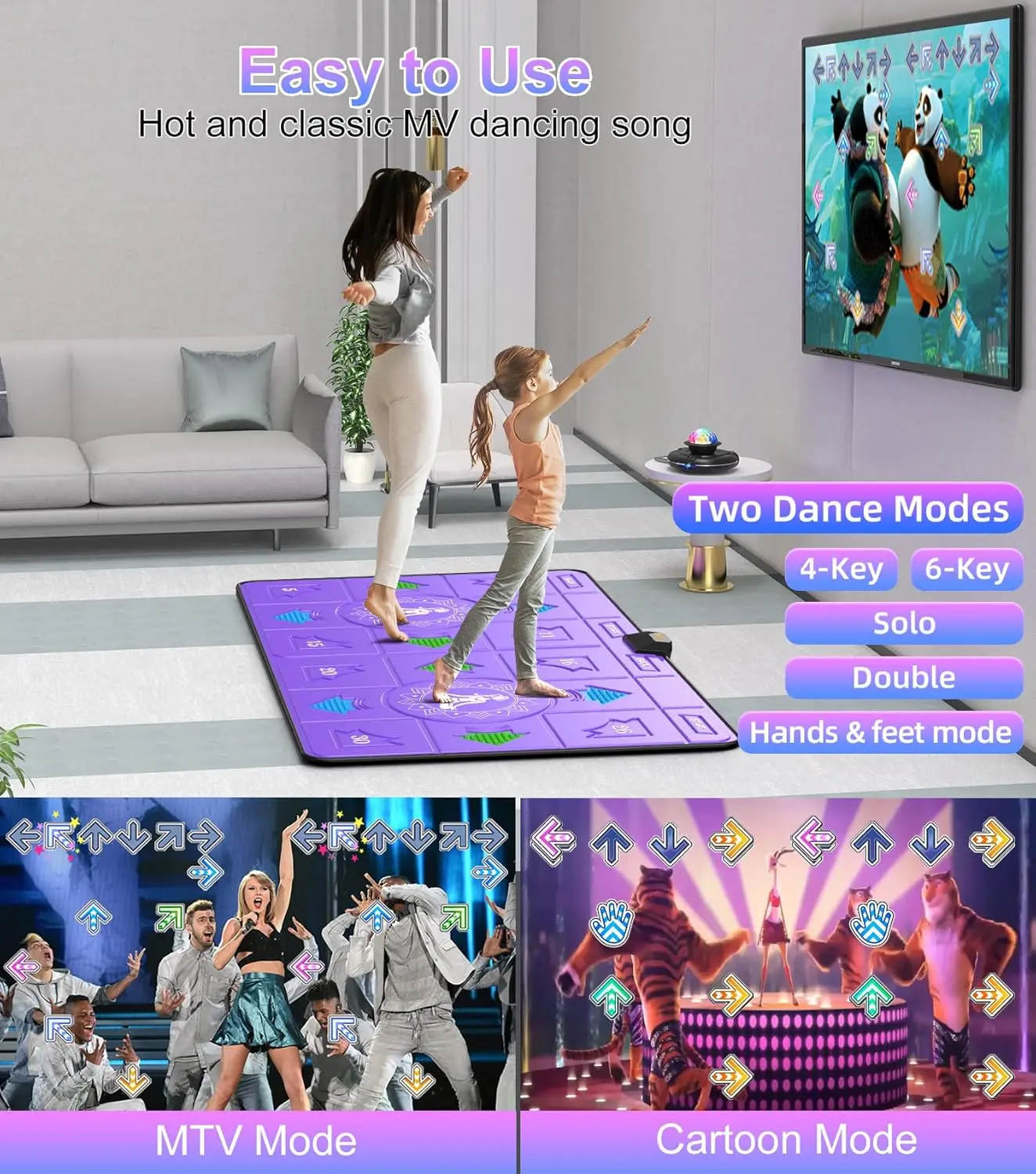 Dance Mat for Kids and Adults - Double User Wireless Dancing Mat, Exercise & Fitness Dance Step Pad Game for TV, Musical Electro