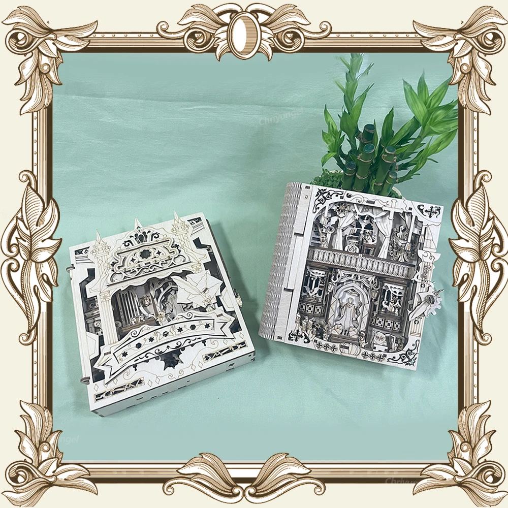 Livro dos segredos 3d quebra-cabeça de madeira diy montagem casa em miniatura kit casa sala estar decoração artesanato presente para adultos crianças 2 estilos