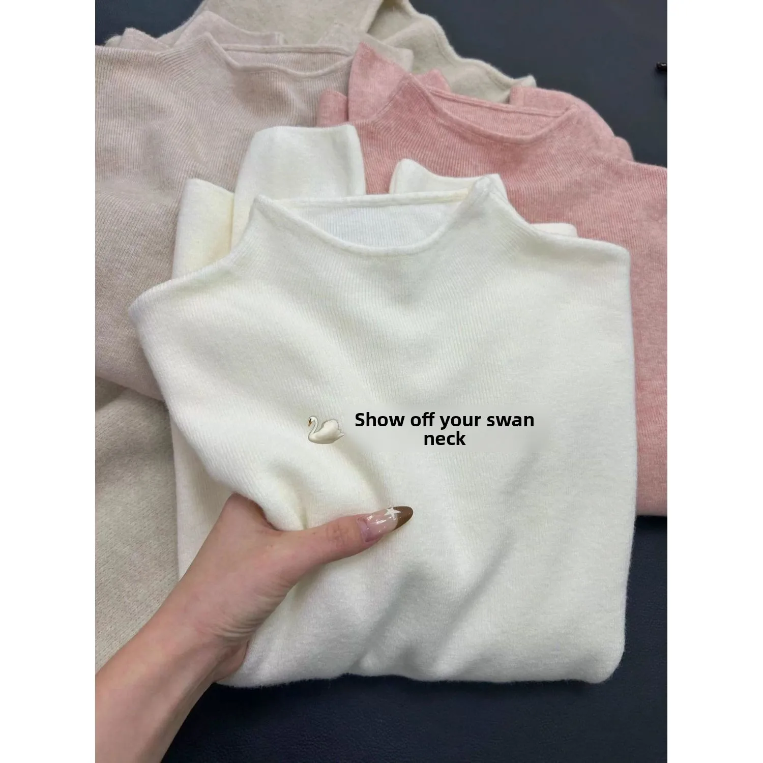 Stylish Winter Knitted Pure Color Sweater Women's Half High Collar Unique Design Casual Commute Style Polyester Blend
