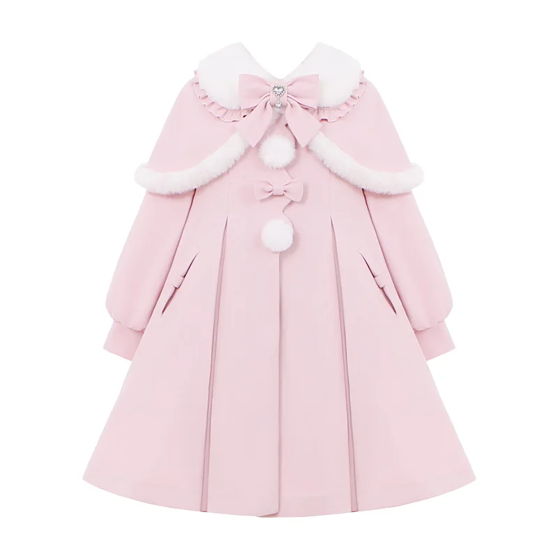 Original Japanese Retro Elegant Detachable Cape Fur Collar Bow Long Sleeve Sweet Versatile Woolen Long Coat Women Winter Jackets - Image 6