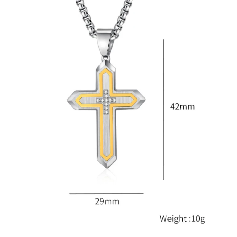 Kreuz Anhänger Edelstahl Qin Kaiser Schwert Körper Design Zwei Ton Hochwertige Halsketten Modische Schmuck Party Geschenk – Detail 3