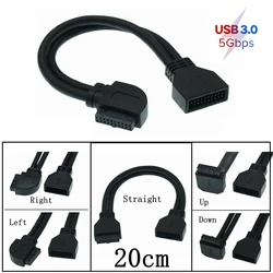 90 Degree Up Down Left Right Angle Elbow USB3.0 20Pin Female To USB 3.0 20 Pin Male Extension Motherboard Mainboard Cable 20CM