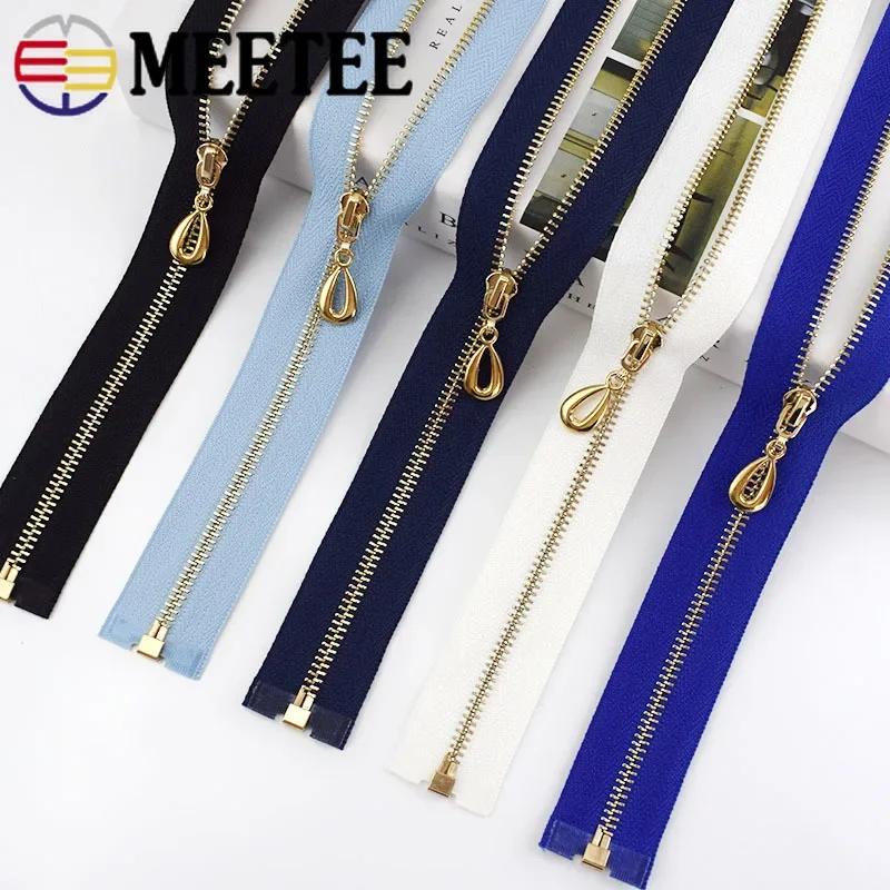 5Pcs Meetee 3# 40-70cm Metal Zipper Open End Decor Zip with Puller Bag Jacket Clothes Repair Kits DIY Tailoring Sewing Accessory