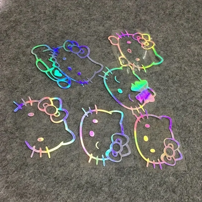 1pc Hello Kitty Car Stickers Rear Windshield Reflective Colorful Laser Diy Sanrios Decal Waterproof Electric Motorcycle Decor