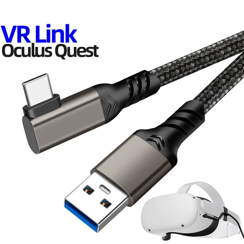 

USB to USB C 10Gbps Elbow Cable USB3.2 Gen1 Fast Charge for Oculus Quest 1/2 Link VR Headset Data Transfer USB-A VR Accessories