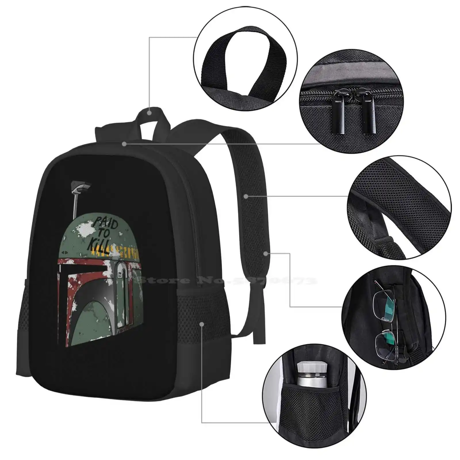 Paid To Kill Pattern Design Bag Student'S Backpack Sci Fi Cool Awesome Space Full Metal Jacket Boba