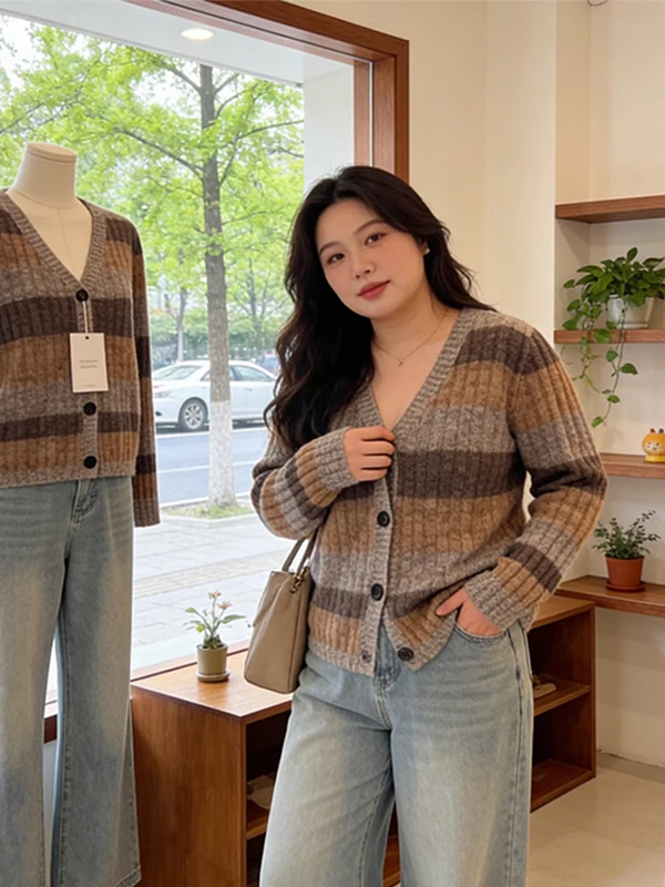 

Fashionable Striped Color Block Long Sleeve Jacket Women's Spring New Style Vintage Ageless Versatile Top Trendy Commute Wind