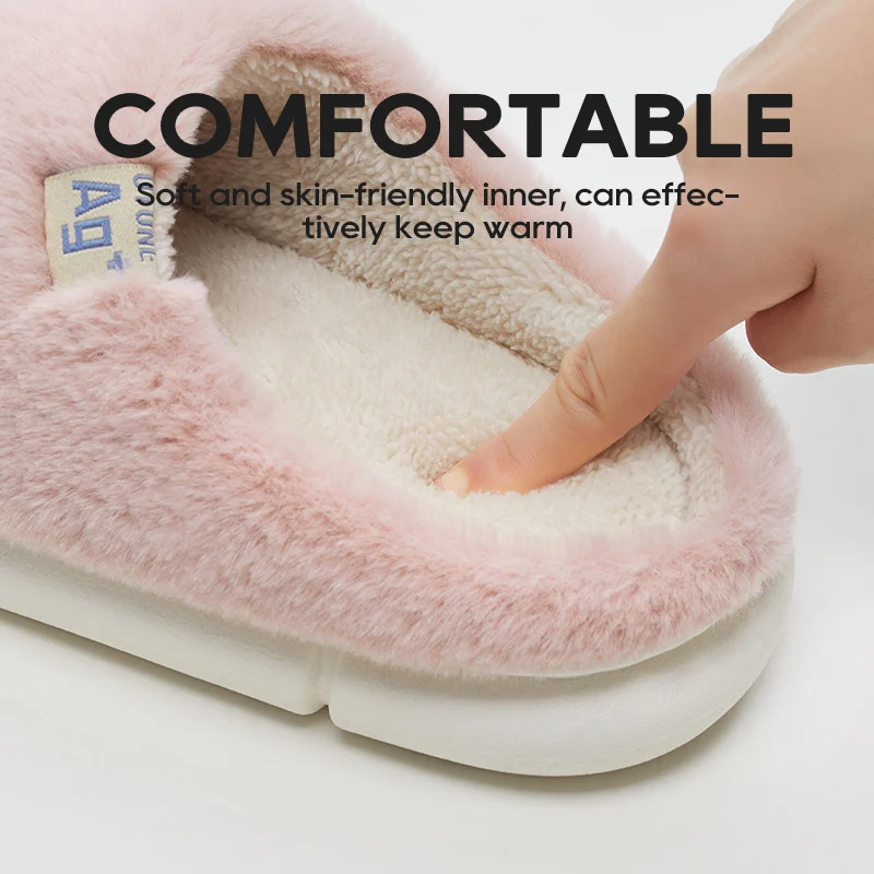 UTUNE Plush Antibacterial Women Slippers Warm Soft House Light Mute Winter Indoor Shoes Flat Comfortable Luxury Men Home Slides