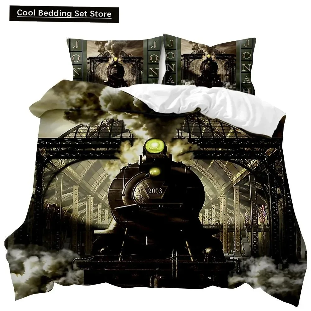 

Steam Train Duvet Cover Digital Illustration of A Locomotive Train on A Steel Railway Track Adventure Art Polyester Qulit Cover