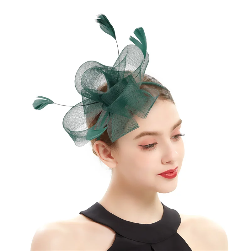 Neuer Braut-Fascinator-Schleifenhut mit Stirnband und Clips, Jockey-Zylinder mit Federn, Hochzeit, Cocktail, Teeparty, Kopfbedeckung für Frauen – Detail 1
