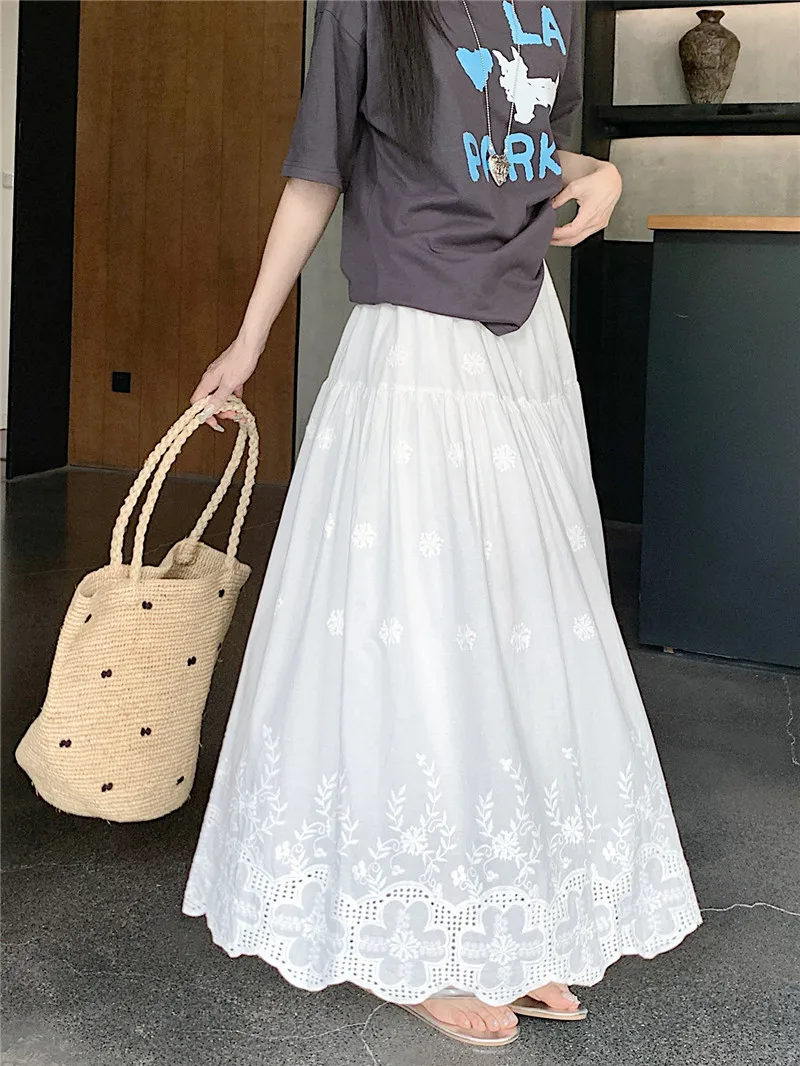 

Стильная полуюбка с вырезами для женщин, свободного кроя, А-силуэта, с эластичной талией, в корейском стиле, летняя юбка.