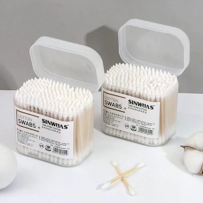 100/200Pcs Disposable Home Dual Heads Ear Cleaning Makeup Cotton Swabs Buds