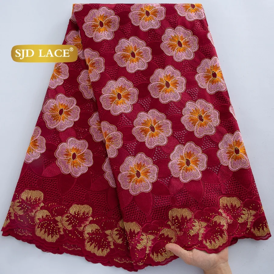 

SJD LACE Swiss Voile Lace Nigerian Cotton Lace Fabrics 2026 High Quality African Stones Lace for Women Party Wedding Dress 4849