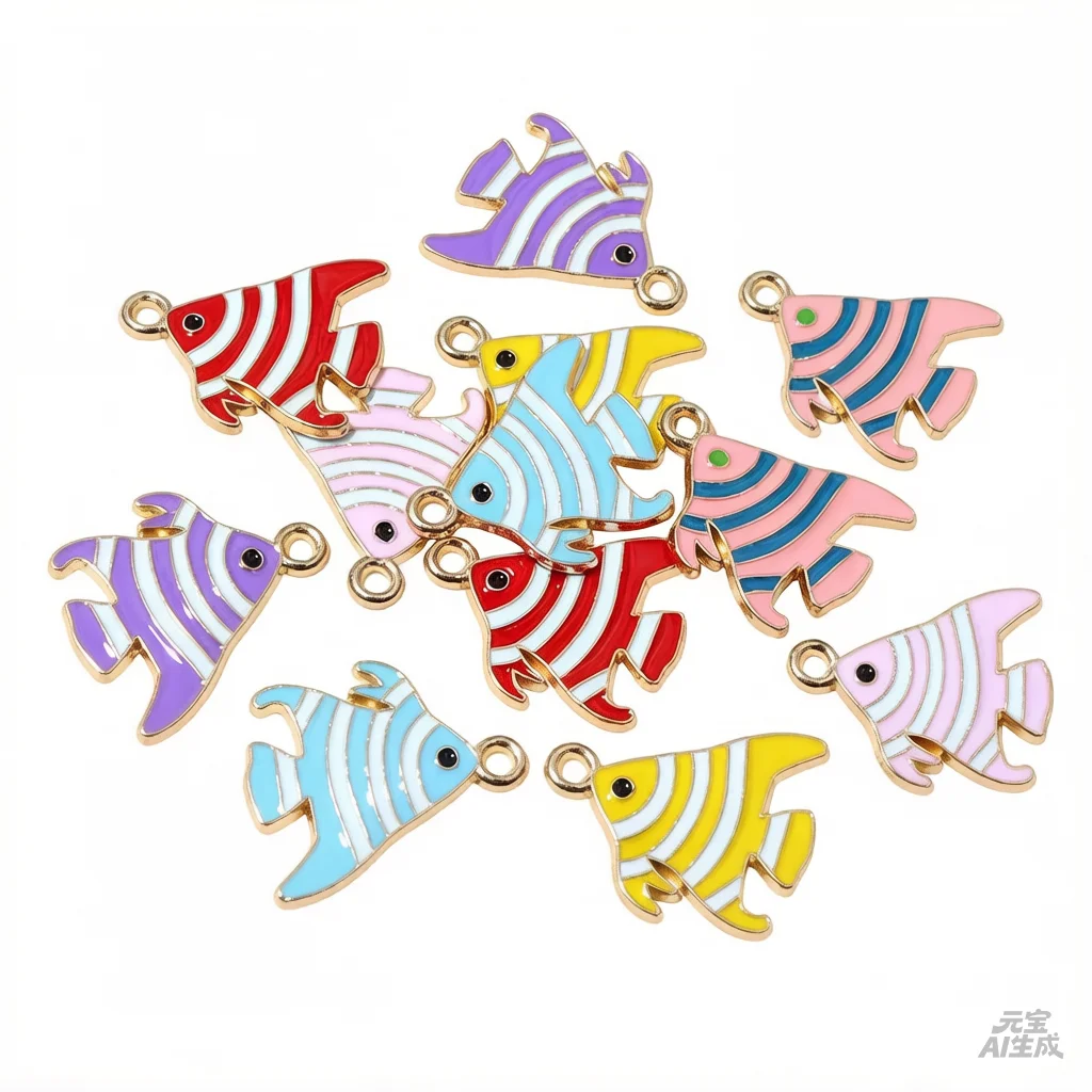 20pcs Enamel Fish Charms Pendant for Earrings Necklace Bracelet Findings Alloy Metal DIY Jewelry Making Accessories