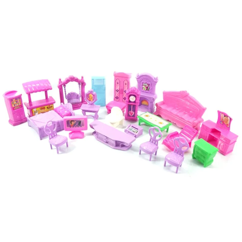Juego de casa de muñecas de 22 Uds., muebles de plástico, habitaciones en miniatura, juguetes para juego de imitación para bebés y niños