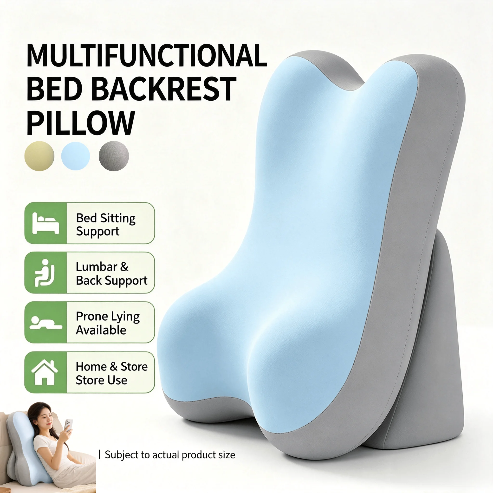 Ergonomic Waist Support Cushion Adjustable Height Multifunctional Bed Pillow for Sedentary Fatigue Relief Backrest