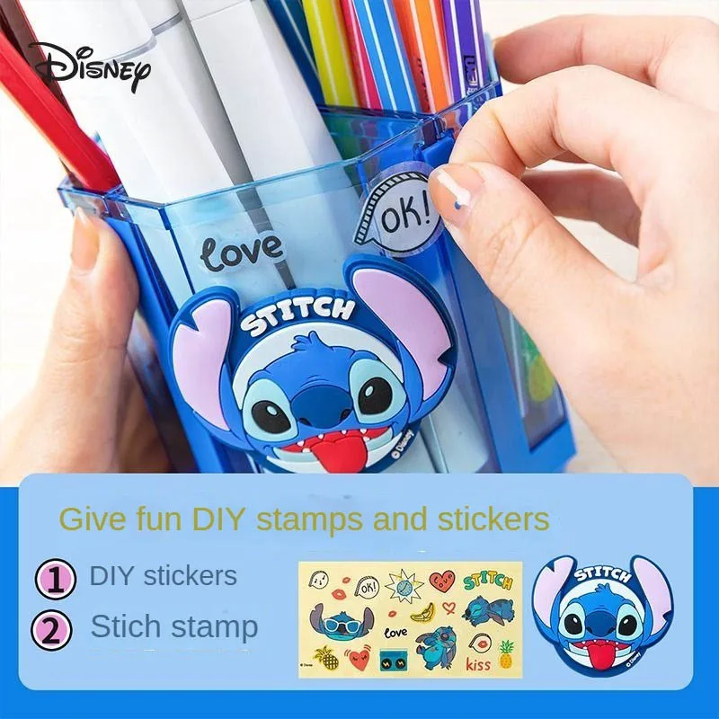 Disney Stitch Pen Holder Cartoon Stationery Storage Box Large Capacity Pen Holder Office Stationeries student desktop pen bucket