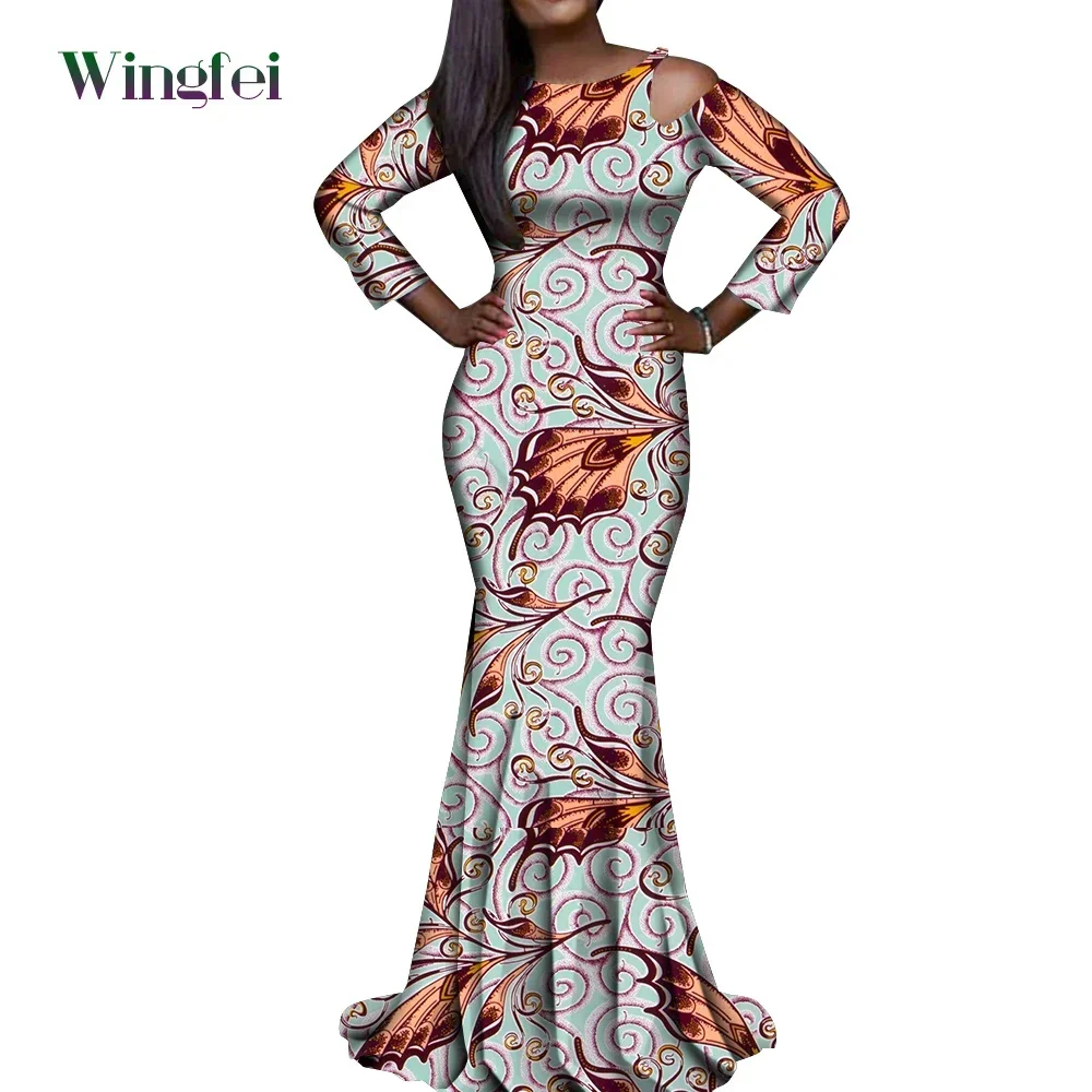 African Dresses for Women Ankara Fashion Robe Dashiki Dresses Floral Print Dashiki Lady Evening Gowns Elegant Long Dress Wy9356