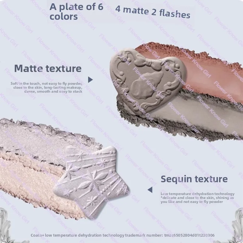 フラワーノウズシェルパールコレクション 6 色マットパールシーアイシャドウパレットメタリック高顔料長期的なアイメイク