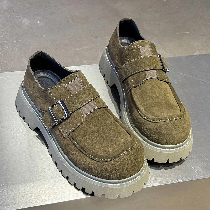 Men's Cow Suede Leather Shoes Retro Tooling Work Sneakers Trendy Big Toe Belt Buckle Outdoor Casual Shoes for Men Zapatos Hombre