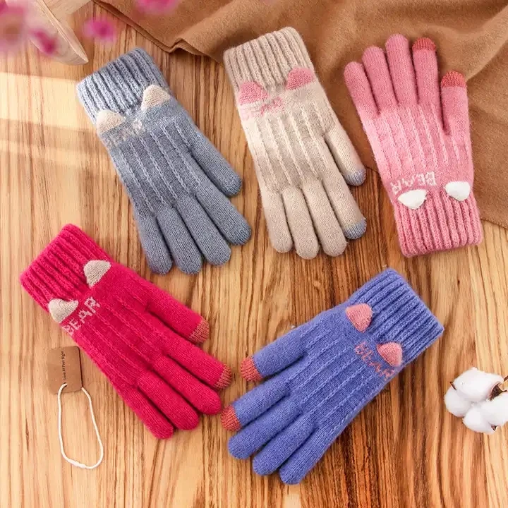 Women Winter Gloves Cute Korea And Japan Ladies Knit Gloves Kitty Cat Ear Design Warm Gloves Mitt Wholesale