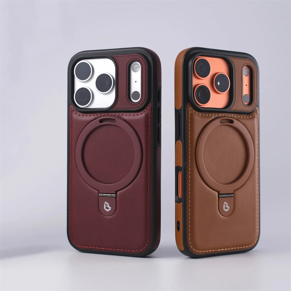 Magnetyczny uchwyt pierścieniowy, etui z PU skóry odporne na wstrząsy do iPhone 18 17 Pro Max 16 15 14 13 12 Plus, kompatybilne z bezprzewodowym ładowaniem Magsafe. — zdjęcie produktu 2