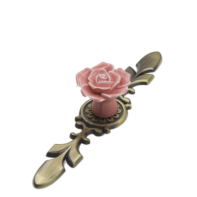 Vintage Furniture Handle Door Knobs Drawer Cupboard Kitchen Pull Handle Rose Flower Ceramic Cabinet Handles Retro Hardware