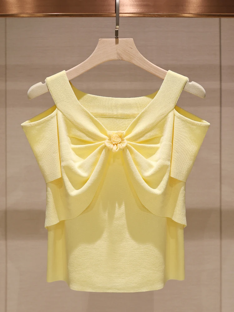 

Новый летний вязаный свитер с узлом Cr, желтый вязаный свитер с колючками, женский облегающий модный вязаный свитер для поездок на работу и ветер