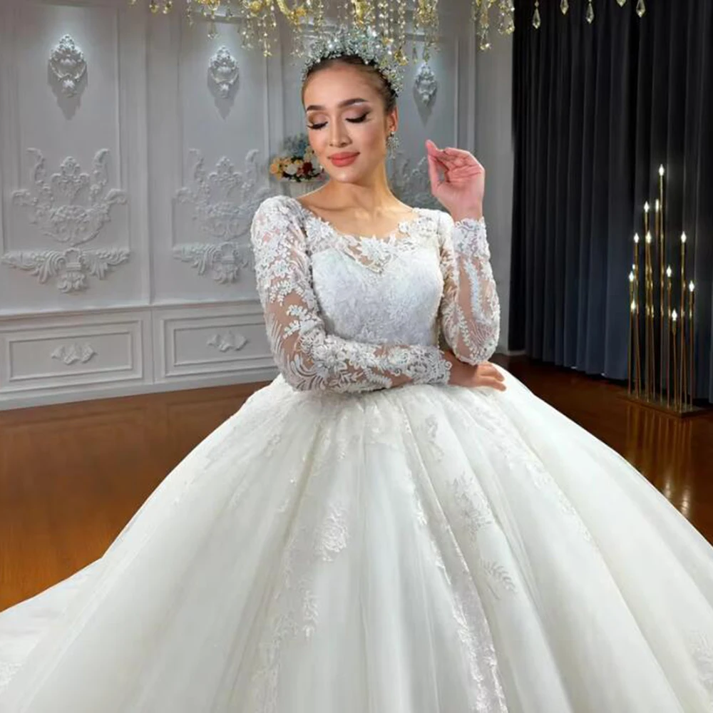 Charming Lace Appliques Wedding Dresses For Bride Customized Long Sleeves Ball Gown Vestido De Novia Bridal Formal Wear Clothing