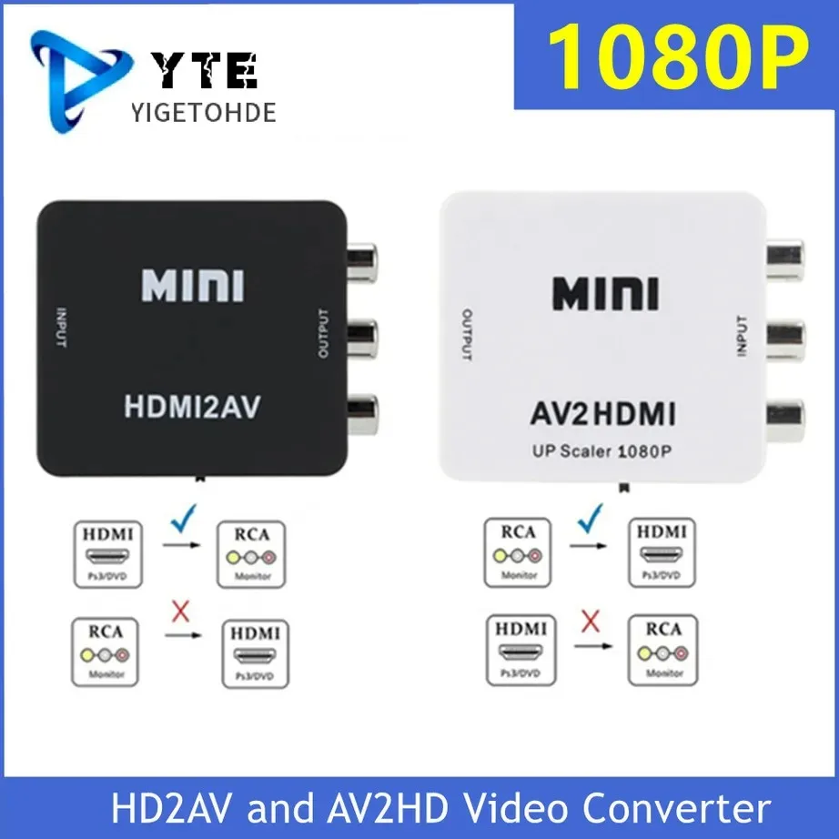 

YIGETOHDE 1080P HDMI-Compatible to AV Scaler Adapter Video Composite Converter HDMI-compatible to RCA CVSB L/R Video Mini HD2AV