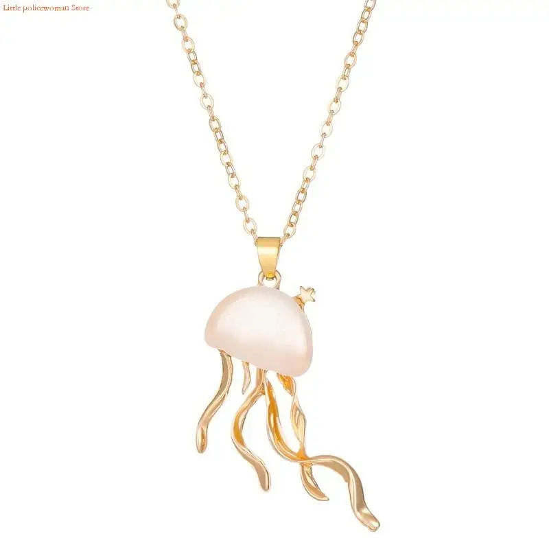 F92D Frosted Jellyfish Necklace Sweet Cool Girls Pendant Collar Chain Light Luxury