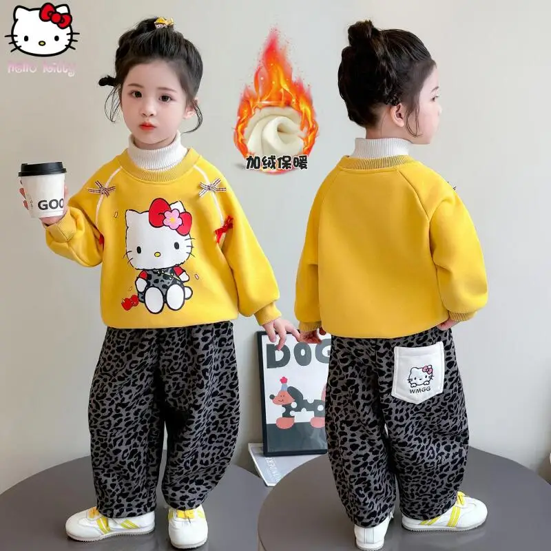 فتاة Kawaii القط سميكة البلوز بدل رجالي الكرتون جديد أنيمي الخريف الشتاء الأطفال الدافئة تي شيرت بلايز عادية قطعتين مجموعة #5