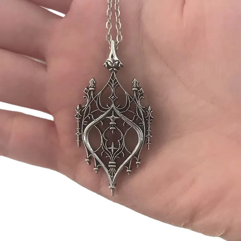 Gothic Chandelier Pendant Necklace Old Castle Punk Gothic Pendant Unisex Cathedral Statement Necklace Jewelry