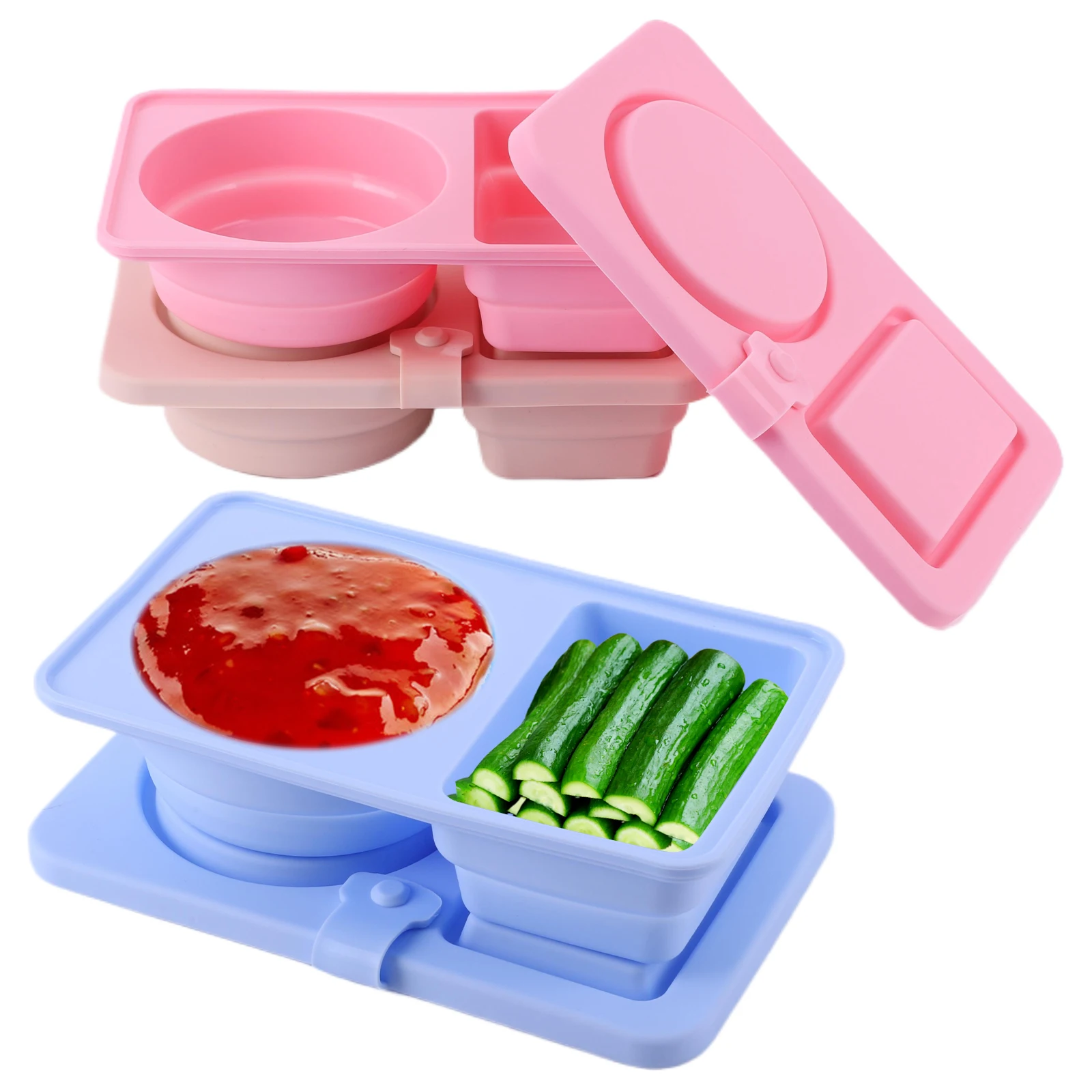 

3Pcs 2 Compartment Mini Food Snack Box Multi-Function Food Storage Containers Sauce Seasoning Container for Travel Office Picnic