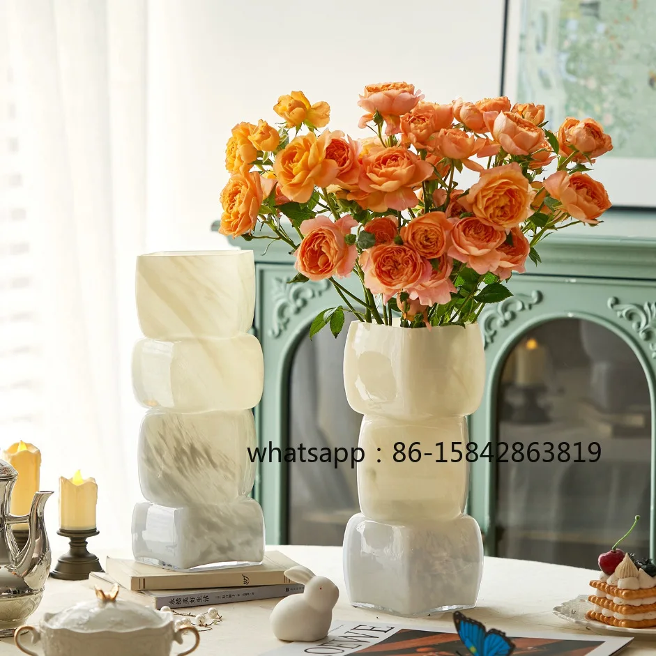 Creative Glass Vase Medieval Cream Style Home Living Room Desktop Island High-end Art Flower Ornament