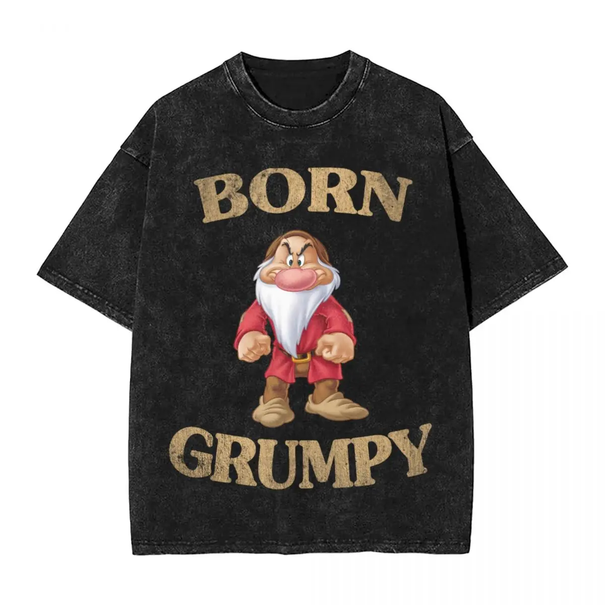 Born Grumpy Seven Dwarfs T Shirts Hip Hop Washed Cotton Oversize T-Shirt Vintage Men Women Tops Streetwear Printed Tee Shirt