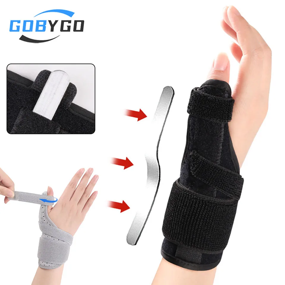 GOBYGO 1Pcs Fixed Finger Sleeve Wrist Guard Fits Thumb Aluminum Plate Support Fixed Compression Sprain Fracture Finger Brace