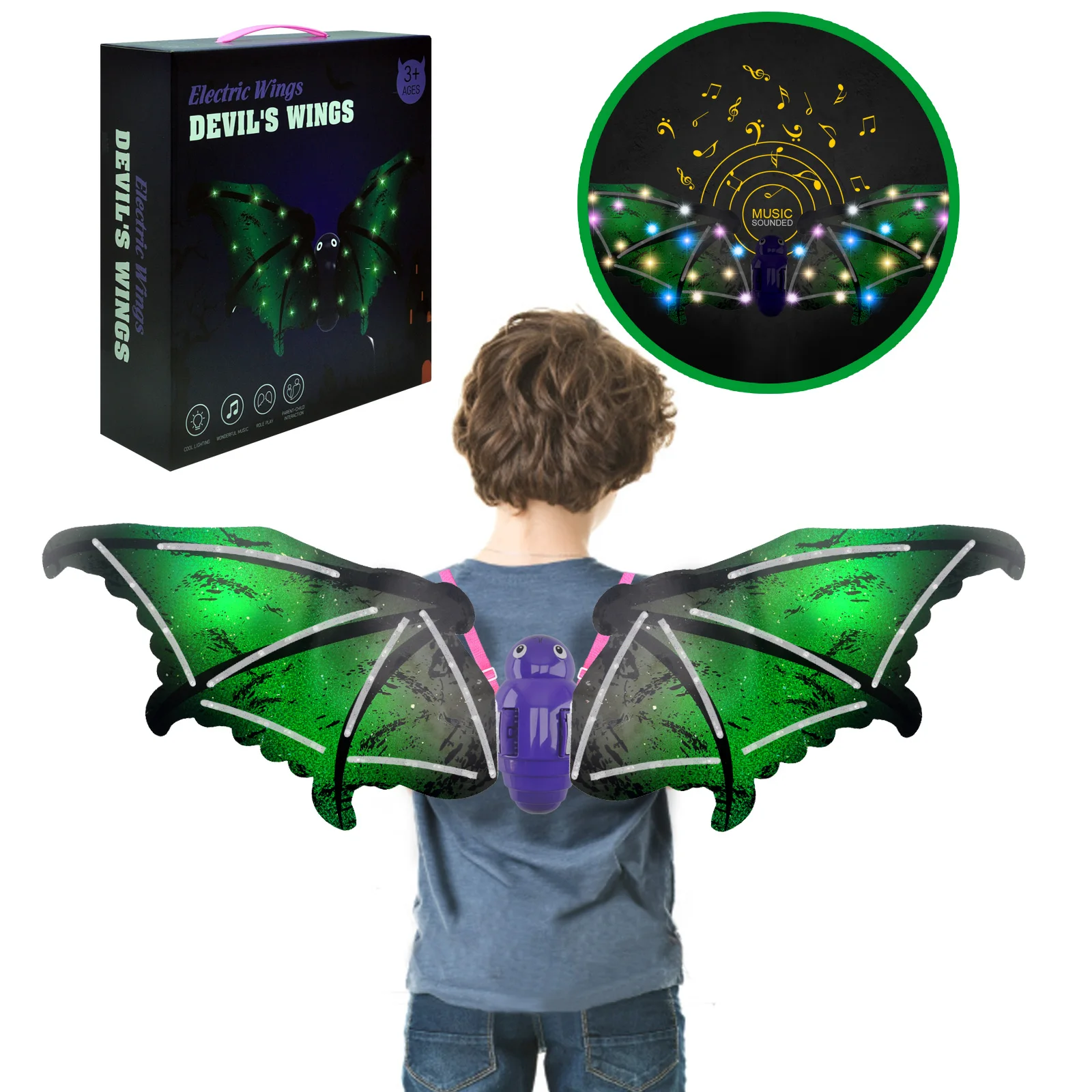 

Devil's Wings Children's Bat-Wing Toy with LED Lights & Musical Function Perfect for Birthday Gifts