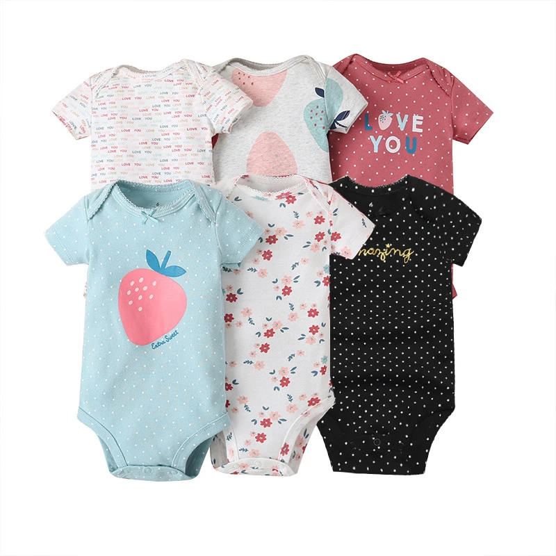 2024 Unisex 6PCS Baby Boys Girls Bodysuit 100% Cotton Newborn body bebe Jumpsuit Cartoon Print Baby Clothing Ropa 6-24M