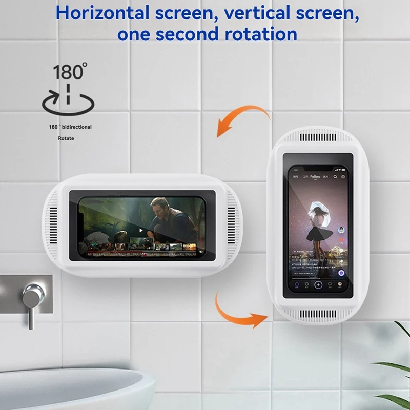 Shower Phone Holder With Speaker 360 Rotation, Wall Phone Mount For Shower Waterproof Anti Fog Shower Case For Phones