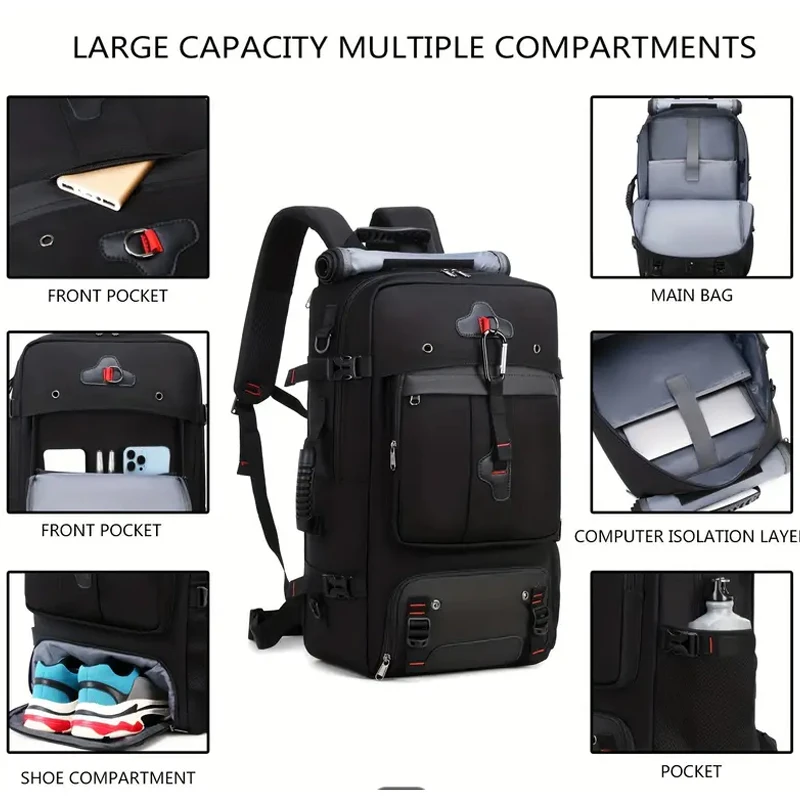 Sac de voyage sportif de 35 litres avec compartiment pour chaussures, compartiment pour ordinateur portable, sac à dos de randonnée en plein air, avec port USB, sac de voyage convertible