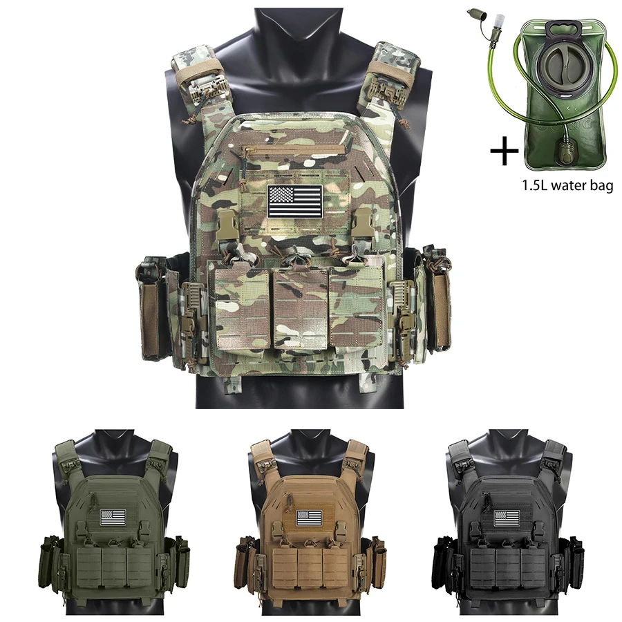 Outdoor camouflage vest with modular pockets and 1.5-liter w