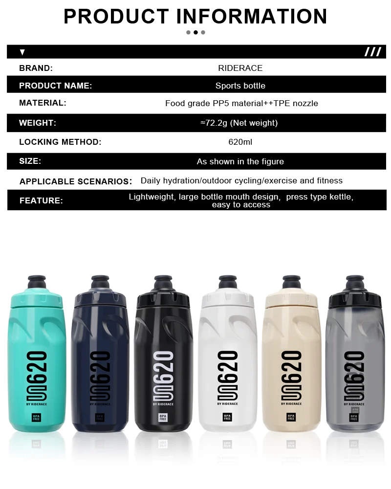 RIDERACE Fahrradflasche Tragbarer Fahrradbecher Fahrrad-Wasserflasche 620ML PP5 BPA-FREI Outdoor Laufen Klettern Sport Quetschbecher – Detail 2