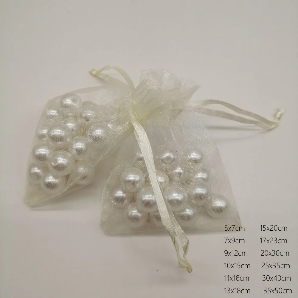 Imagem -06 - Bege Bolsa de Organza Bolsa com Cordão Bolsas de Jóias Bolsa de Presentes para o Casamento Natal Jóia de Exibição Embalagem Bolsas Organizador 1000 Pcs