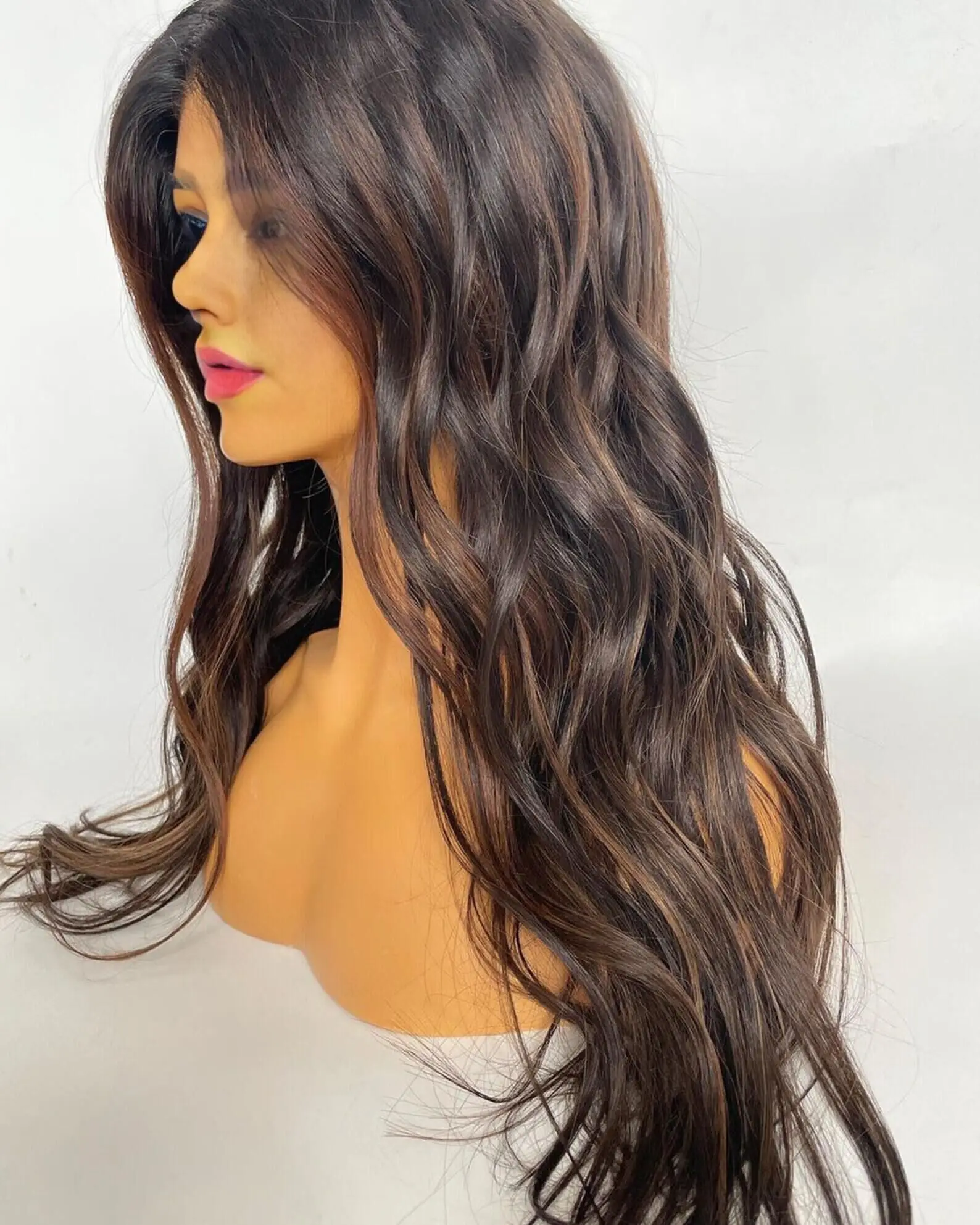 接着剤なしの長いかつら,自然な髪,波状,茶色のハイライト,事前に摘み取られたヨーロッパの髪,hdレース,5x5,28インチ