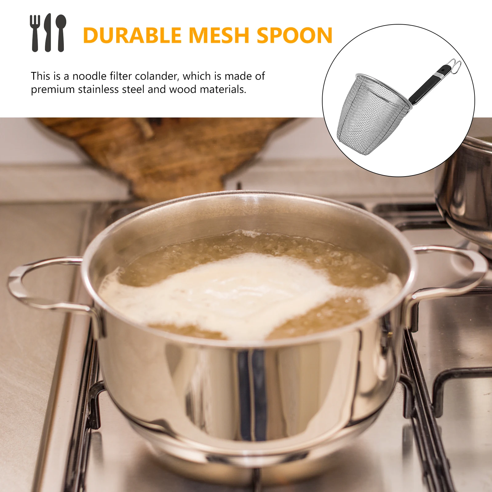 

Stainless Steel Noodle Colander Spoon Mesh Spoon for Home Restaurant Hotel Lightweight Easy to Use Clean