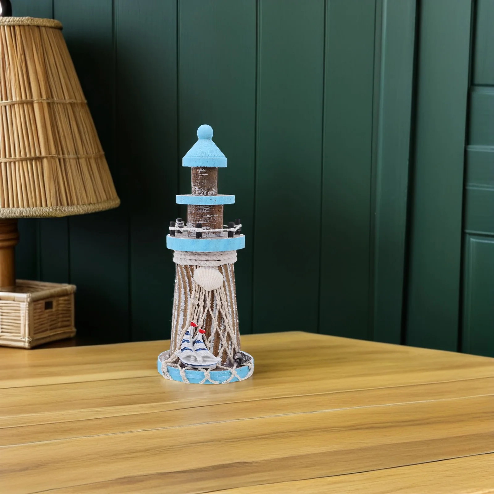 

Wooden Mediterranean Style Lighthouse Statue 19Cm Nautical Tabletop Beach Room Ocean Party Decoration Nautical Room Decor